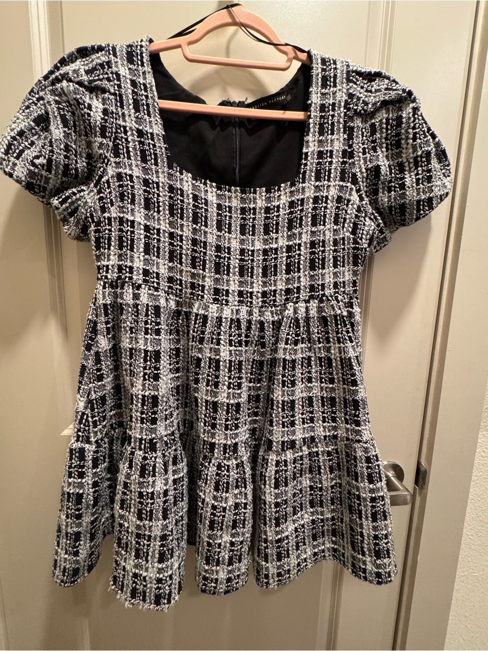 English Factory Black and White Tweed Mini Dress